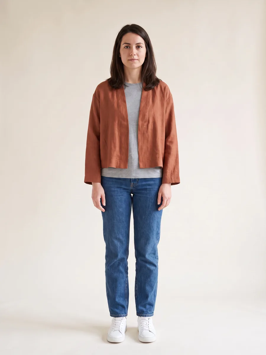 The cropped linen jacket rendered onto the shopper